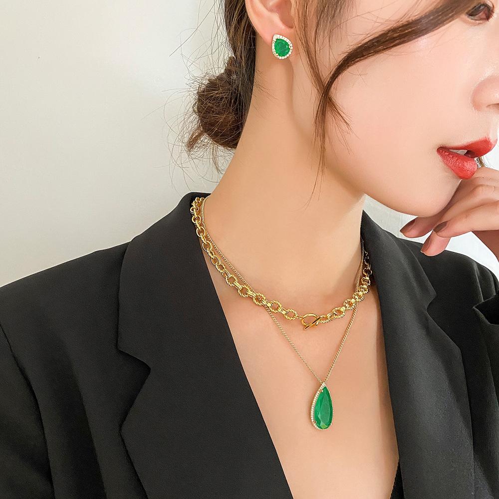 Schmuck Windlinie Kalter Wind Gestapelte Kette Simulation Smaragd Set