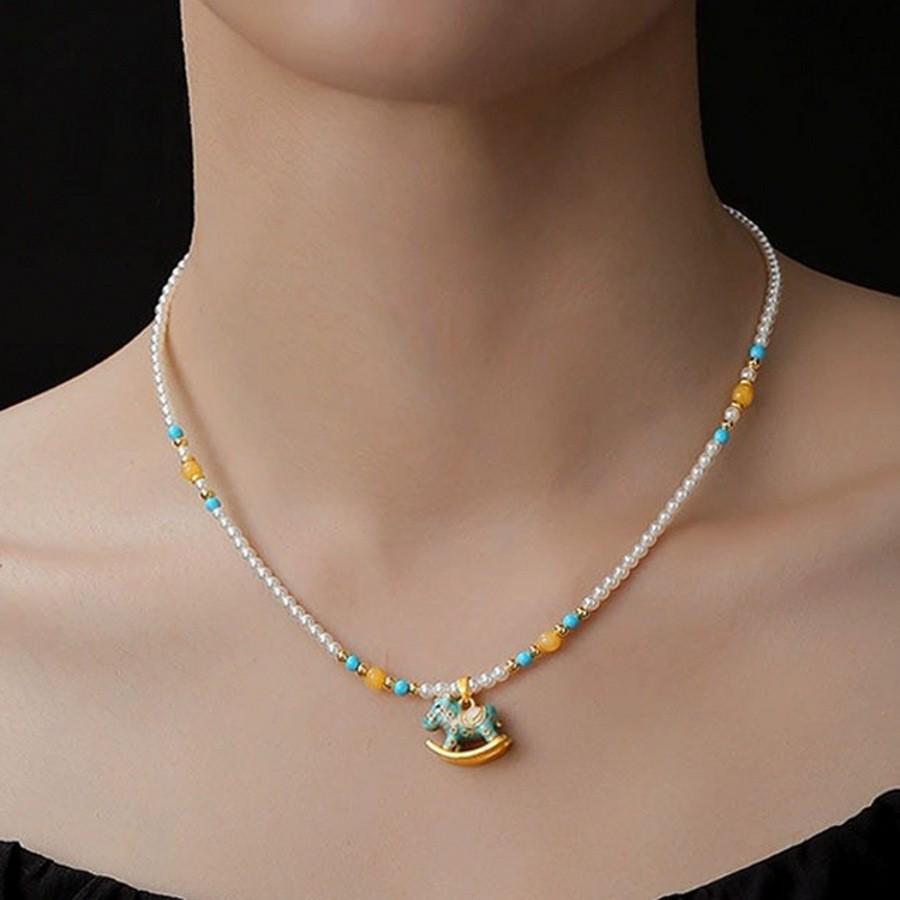 Dopamine Ethnic Retro Beaded Colorful Pearl Choker Necklace - Niche High-End Fashion