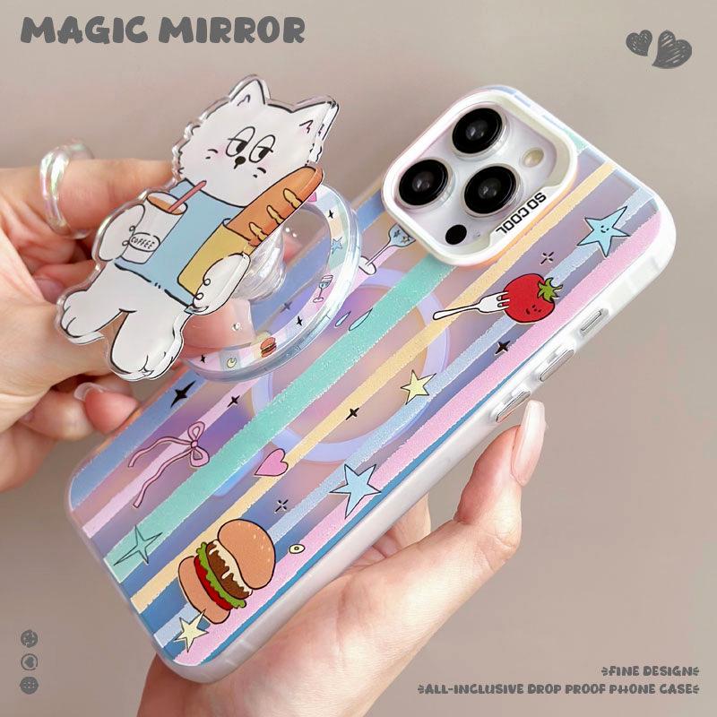 Magnetyczne etui Zhitai na iPhone'a od 12 do 16 Pro/Pro Max z matowym laserowym wykończeniem i podstawką