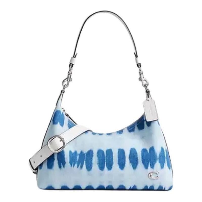

COACH Juliet 30 tie-dye zipper closure denim with glove-tanned leather hand-held crossbody shoulder bag large size for women silver with multi-color срібний