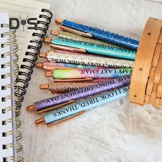 12Pcs Glitter Powder Ballpoint Pen 1.0MM Medium Point Quick-Drying Black Ink Adults Coworkers Colleague Negative Retractable Pen School Office