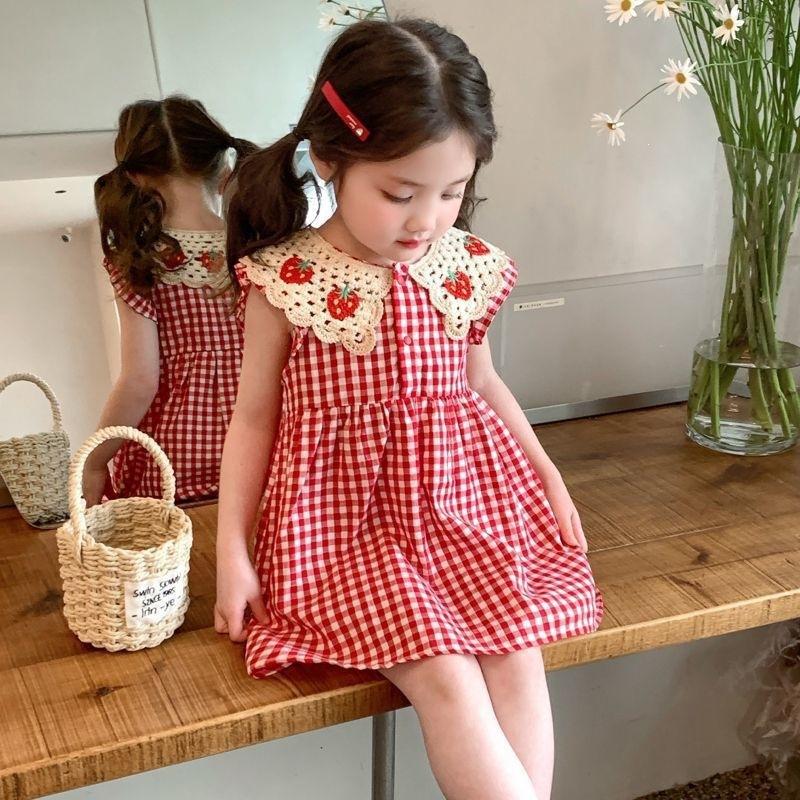 Girls Red Sleeveless Summer Dress for First Birthday Party