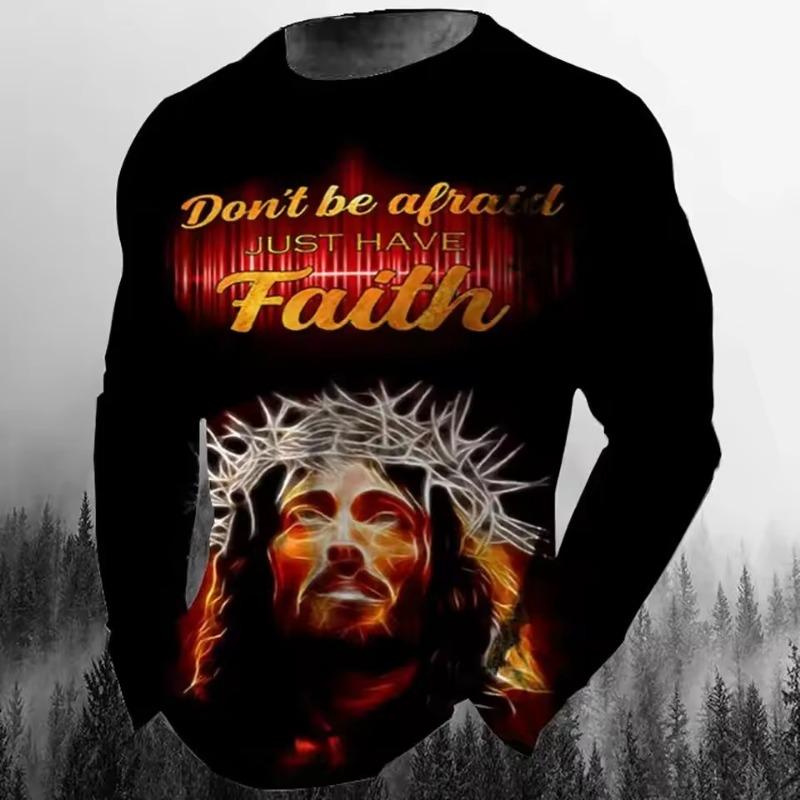 

Модна повсякденна чоловіча футболка з довгим рукавом і 3d-принтом у ретро-стилі Ісус Христос, вулична особистість, вільний оверсайз-комір Harajuku 5XL