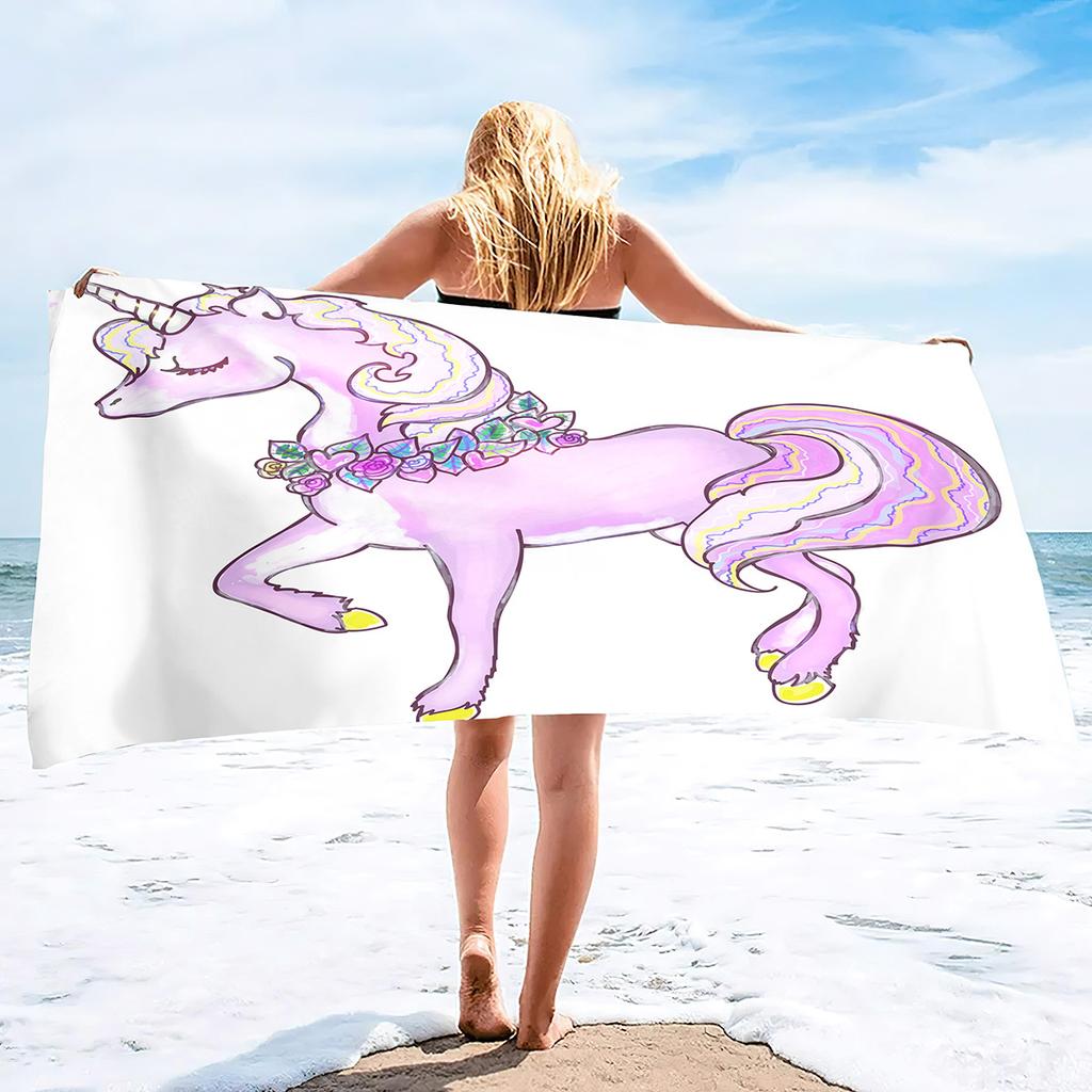 Cartoon Unicorn Pattern Seaside Vacation Beach Towel Swimming Bath Towel Microfiber Towel