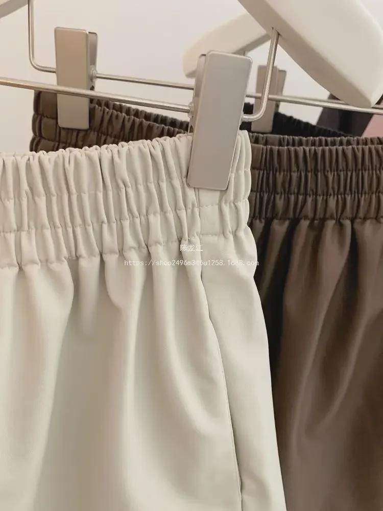 Apricot PU Leather High-Waist Wide-Leg Shorts for Autumn/Winter 2023 - Women's Fashion