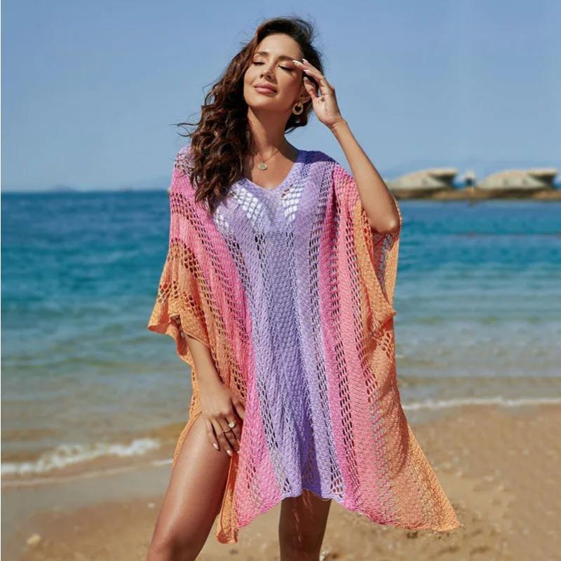 2025 New Beach Cover Up Bikini Crochet Knitted Tassel Tie Beachwear Summer Swimsuit Cover Up Sexy See-through Beach Dress