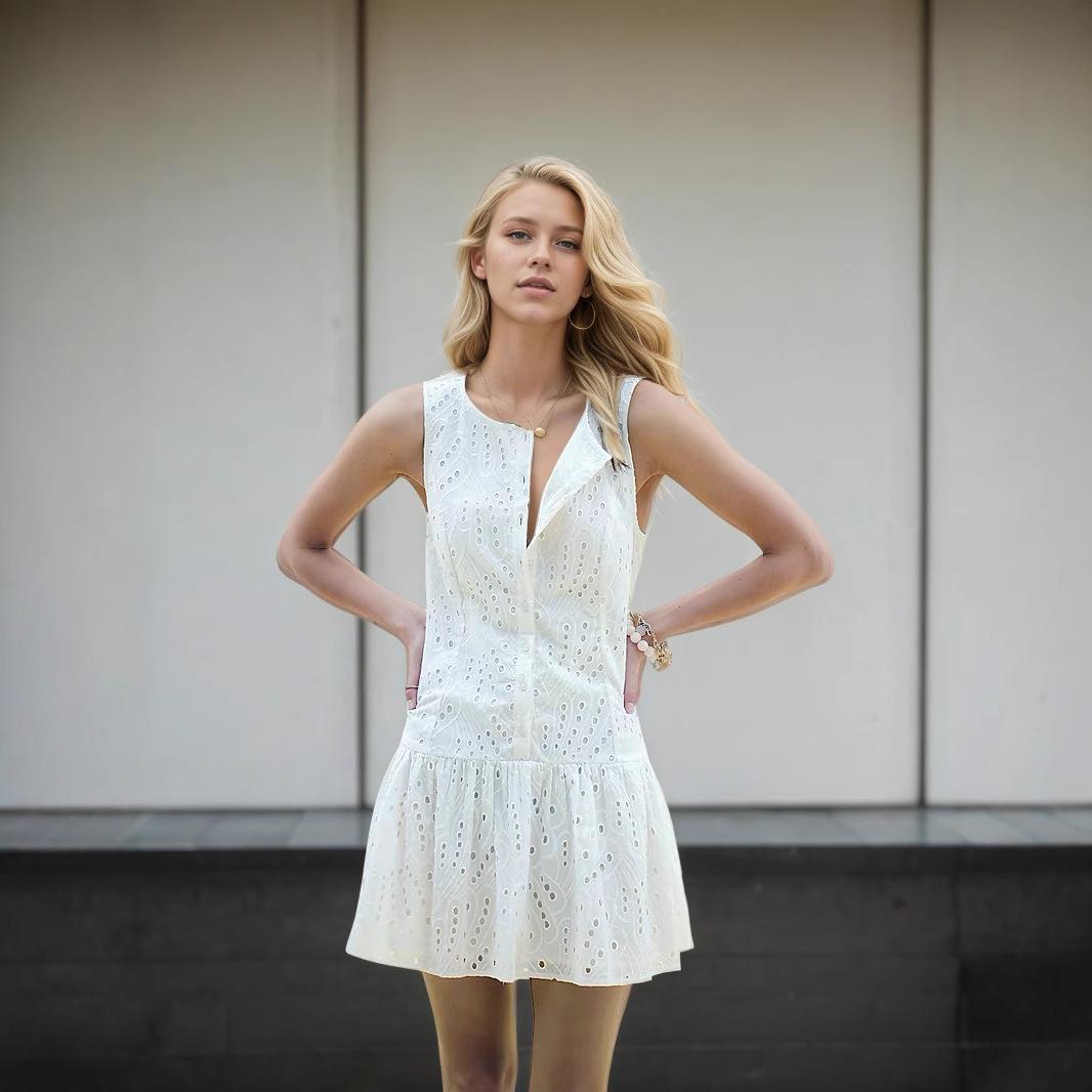 

A Simple Commuter Slimming Single-breasted Dress for Women In Summer S белый