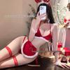Red Plush Christmas Lingerie Set: Sexy Lace-Up Top, Apron, Nightwear