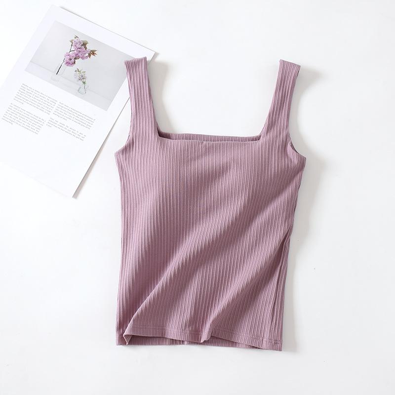 Women's Square Neck Padded Vest: Cotton, One-Shoulder Summer Top, No Steel Ring Straps.