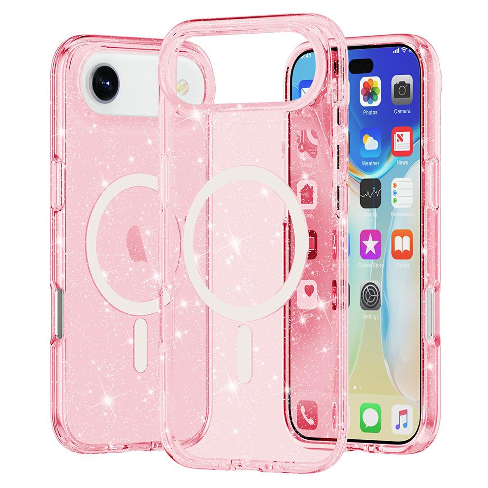

For iPhone 17 Air Case Compatible with MagSafe Glitter Powder PC+TPU Phone Cover Pink