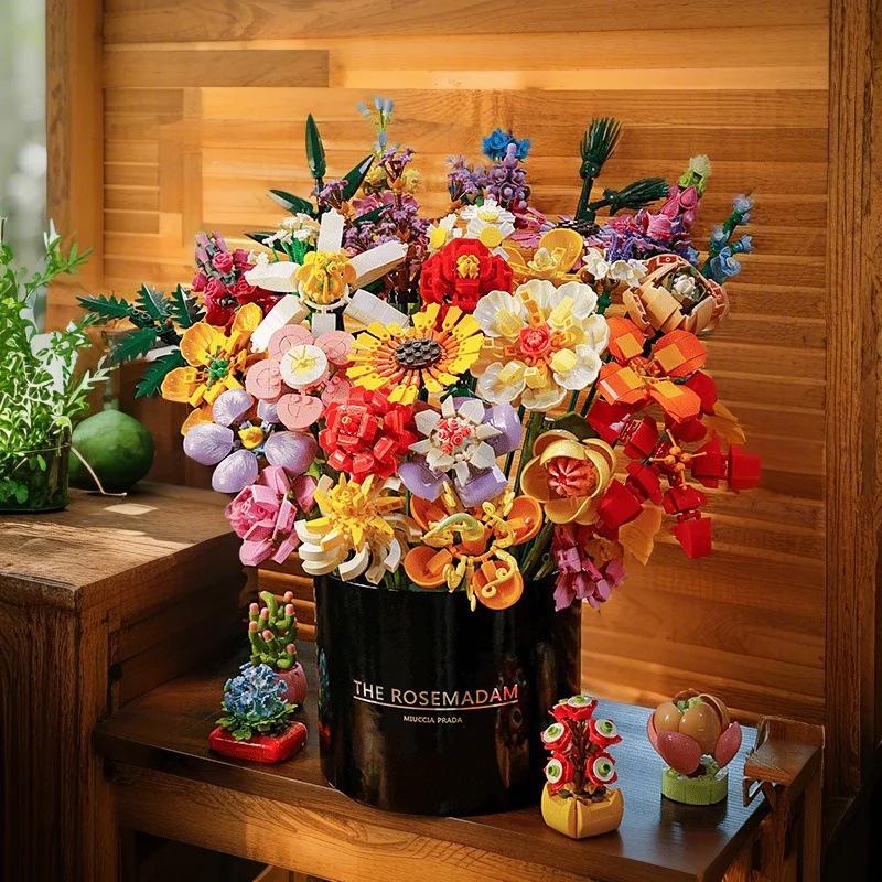 

Eternal Rose Bouquet Block Set - Tabletop Ornament & Gift Without Flower Pot