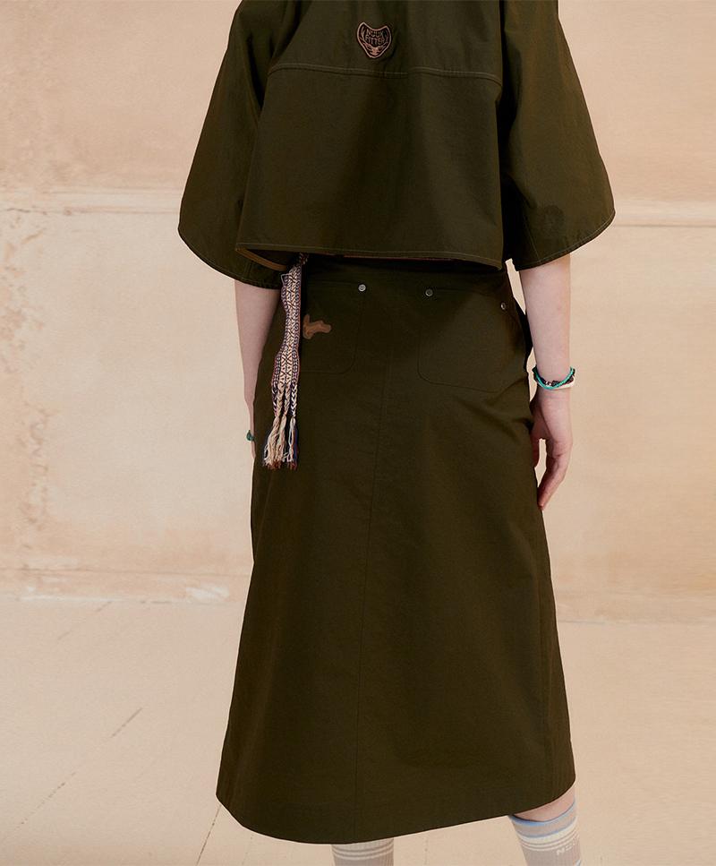 Nuke Jupiter 838 Slit Long Skirt_Women [Dark Khaki]
