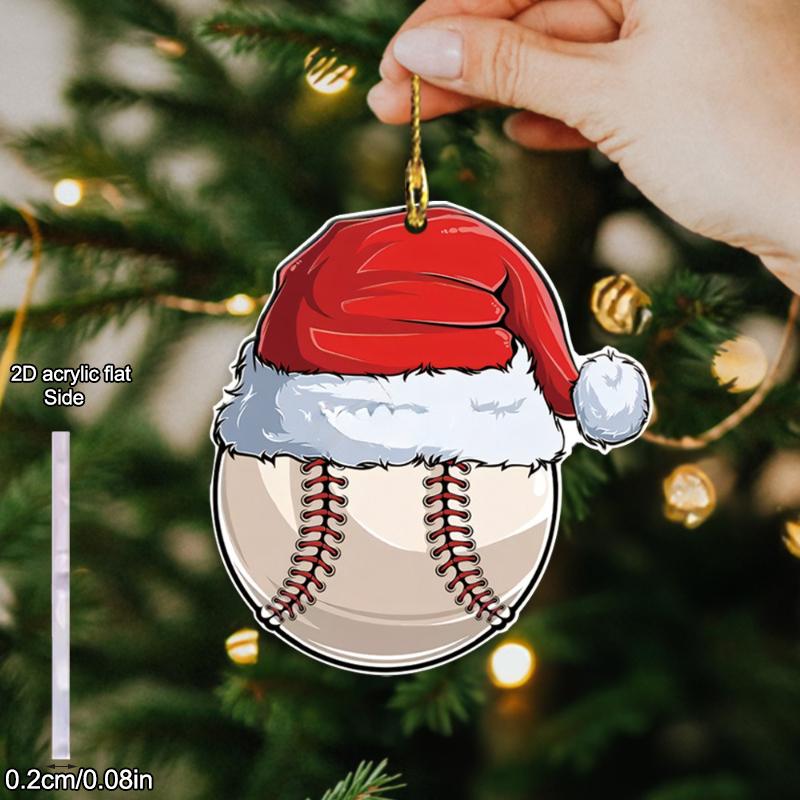 1pcs Baseball Santa Hat Christmas Ornament, Acrylic Sign, Four Seasons Decoration, with Wall Hanging, Novelty Home Decor