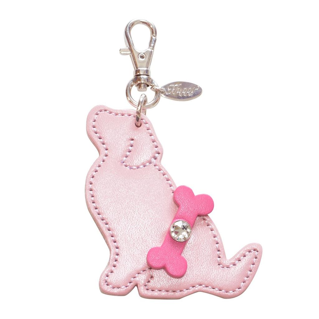 Golden Retriever Charm Cowhide Leather Rhinestone Jeweled Keychain Made in Japan Happy Keyring Bag Charm Labrador Dog Lover Pet Dog [Happy]