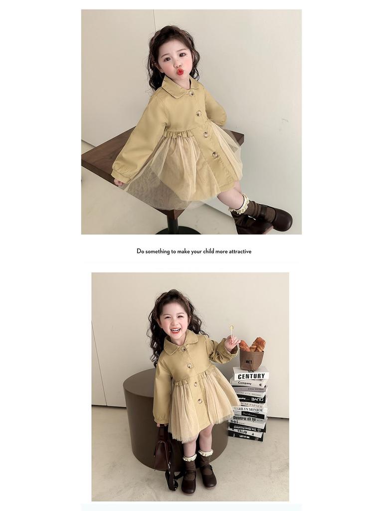 2025 Stilvoller Mädchen-Trenchcoat in mittlerer Länge für Frühling & Herbst