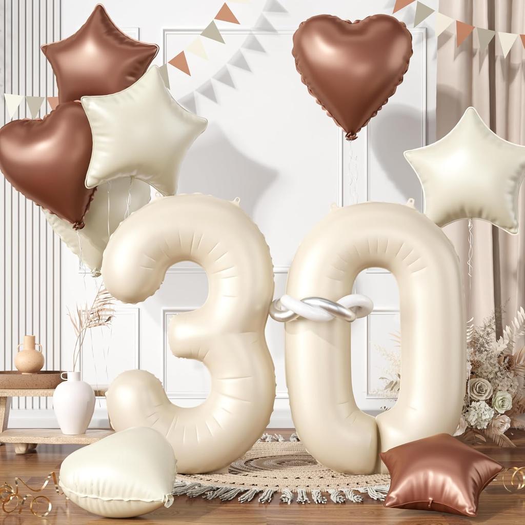13 Pcs40inch Digital Love Pentagram Aluminum Film Balloon Set 10~21 Years Old Number Cream White Number for Birthday Party Decor