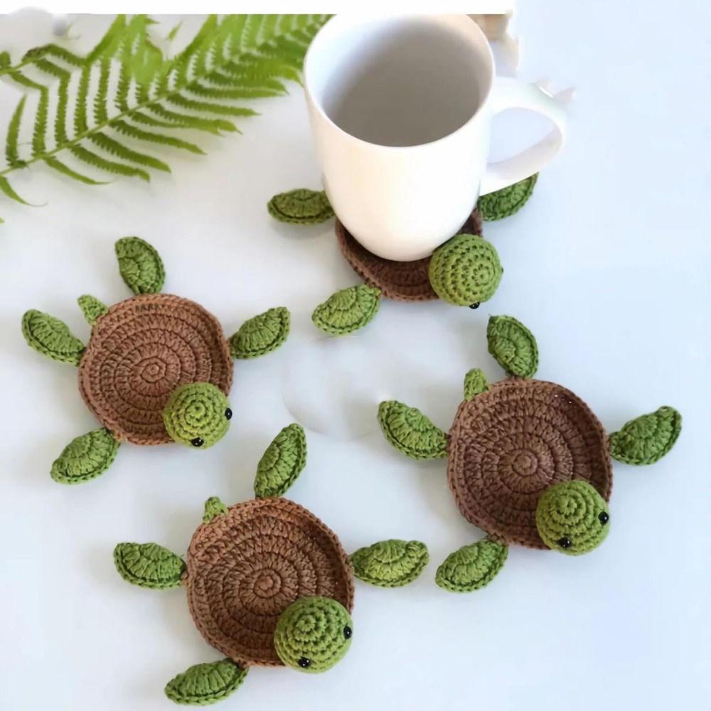 Table Protection Animal Cup Mat Non-slip Turtle Shaped Drinks Placemat Woven Water Cup Pad  Kitchen