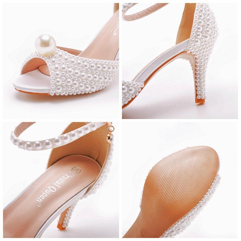 Fashion 2025 Sweet Handmade Pearl Fine Heel Line With Shallow Mouth Banquet Fish Mouth Wedding Shoes Thick Heels High Heels For Women