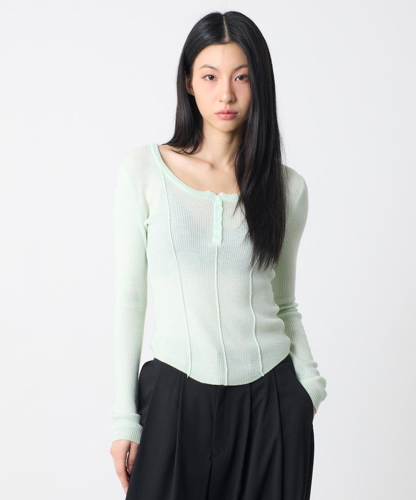 UNKNOWN PLANET Basic Round Button Knit Top Mint
