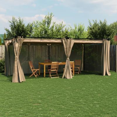 Vidaxl Garden Gazebo With Curtains, Taupe Color, 6X3 M, Steel