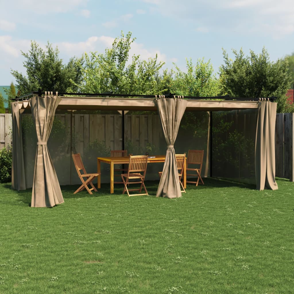 Vidaxl Garden Gazebo With Curtains, Taupe Color, 6X3 M, Steel