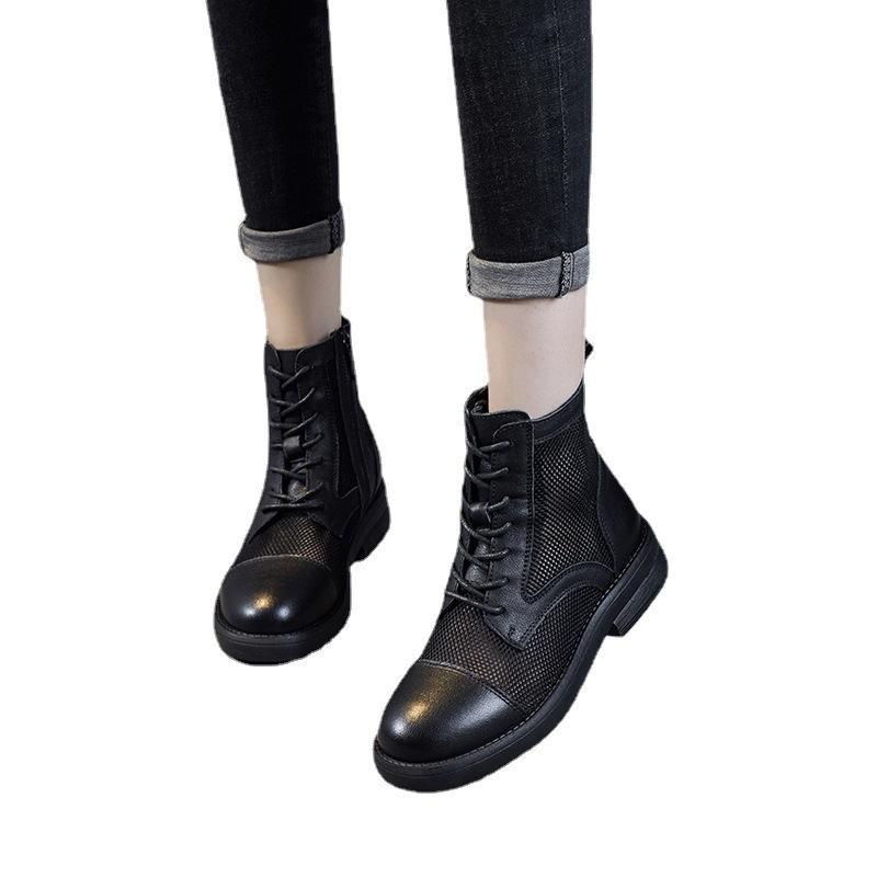 Spring 2025 new breathable mesh shoes first layer cowhide short boots British retro women's boots summer fashion sandals