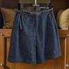 Sibaishe Women's High-Waist Washed Wide-Leg Denim Shorts