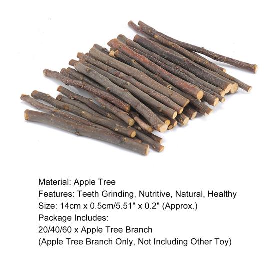 20/40/60Pcs Hamster Chew Sticks Eco-friendly Bite-Resistant Apple Tree Rabbit Chew Toys Pet Teeth Grinding Stick for Home