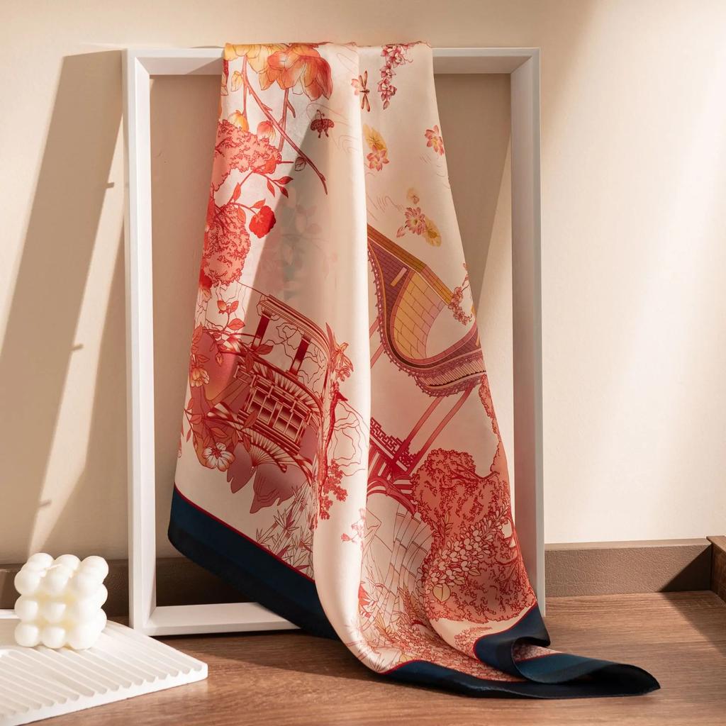 100% Mulberry Silk Scarf  Four Seasons Versatile Premium Printed Shawl