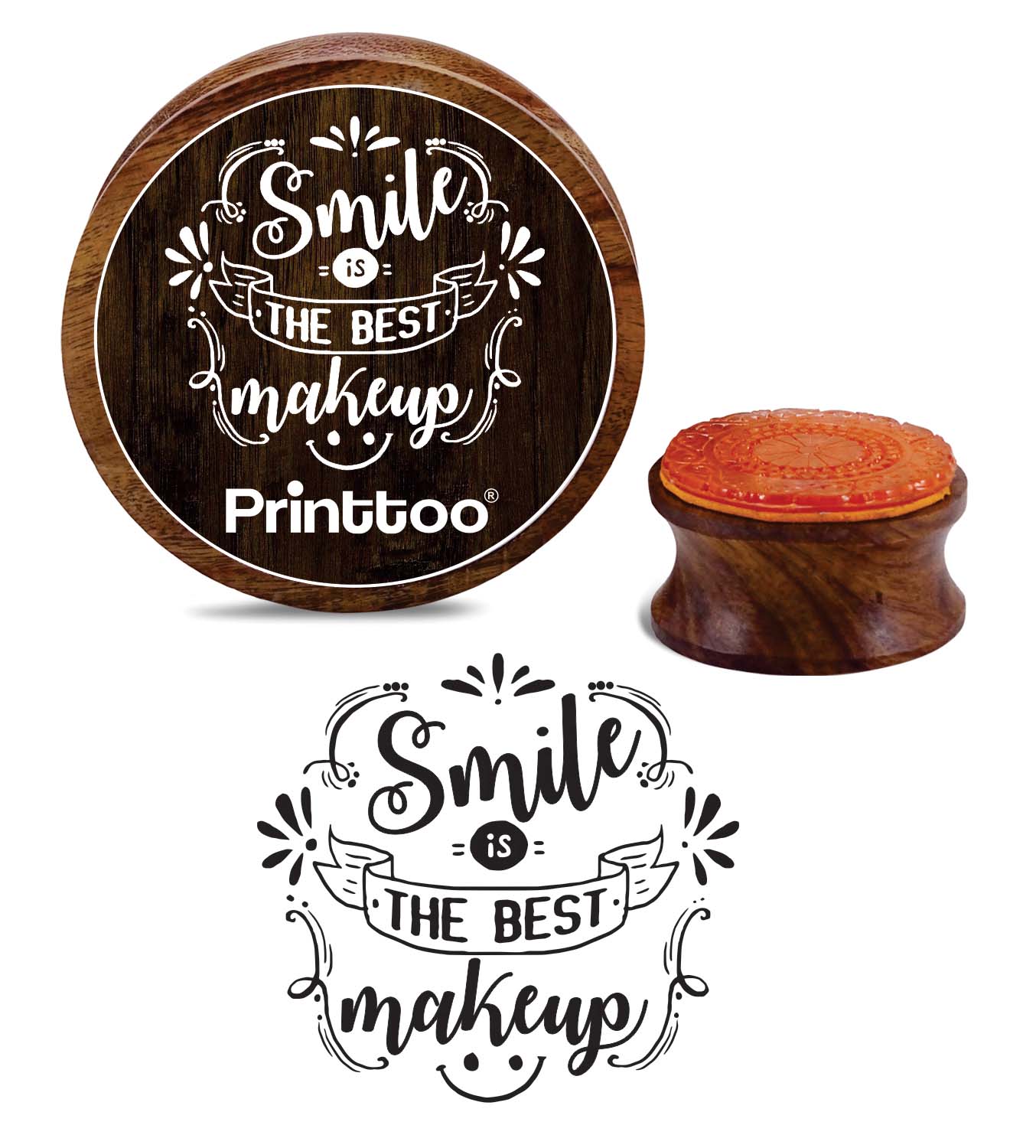 

Printtoo Smile Is The Best Makeup Stamp Craft Textile Круглые деревянные резиновые штампы-2 2 Inch коричневый