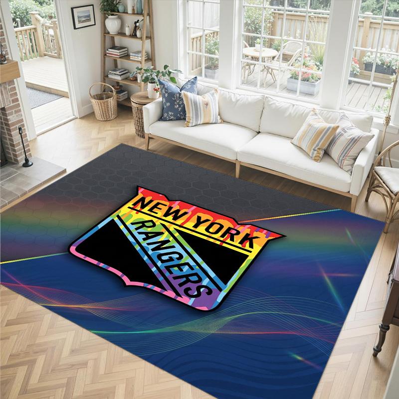 New York Rangers Design Crystal Velvet Carpet Cozy Non?Slip Printed Rug For Bedroom Living Room Entrance