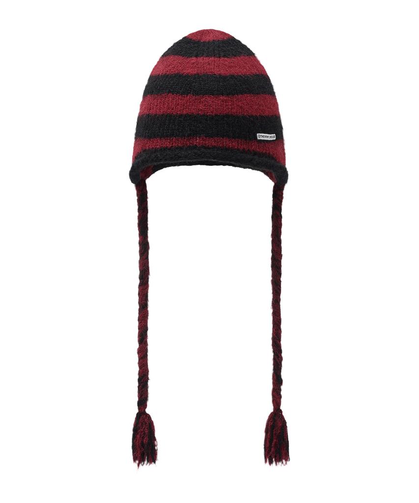 THEVINYLHOUSE Ear Flap Stripe Beanie Red