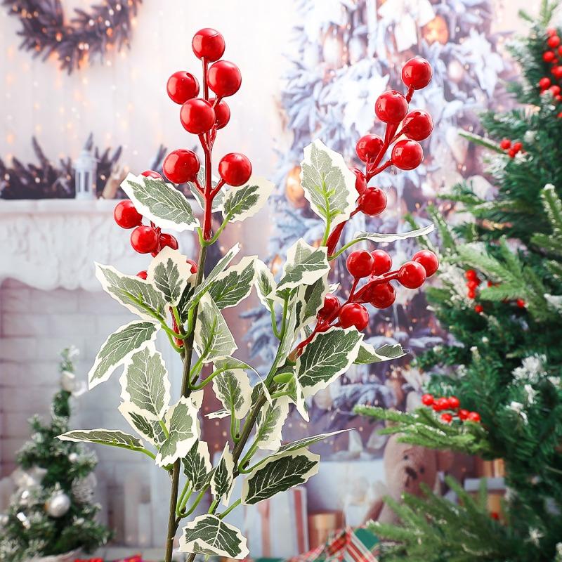 Artificial Berries Holly Red Berries Green Leaf Branches Dining Table Flower Arrangement Decoration DIY Xmas Tree Pendants