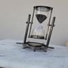 Brass Hourglass Sand Timer Hanging Nautical Timer with Compass Wheel Base