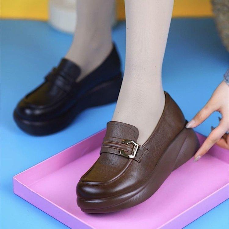 Shoes single shoes spring new muffin thick-soled round head retro casual comfortable soft leather small leather shoes