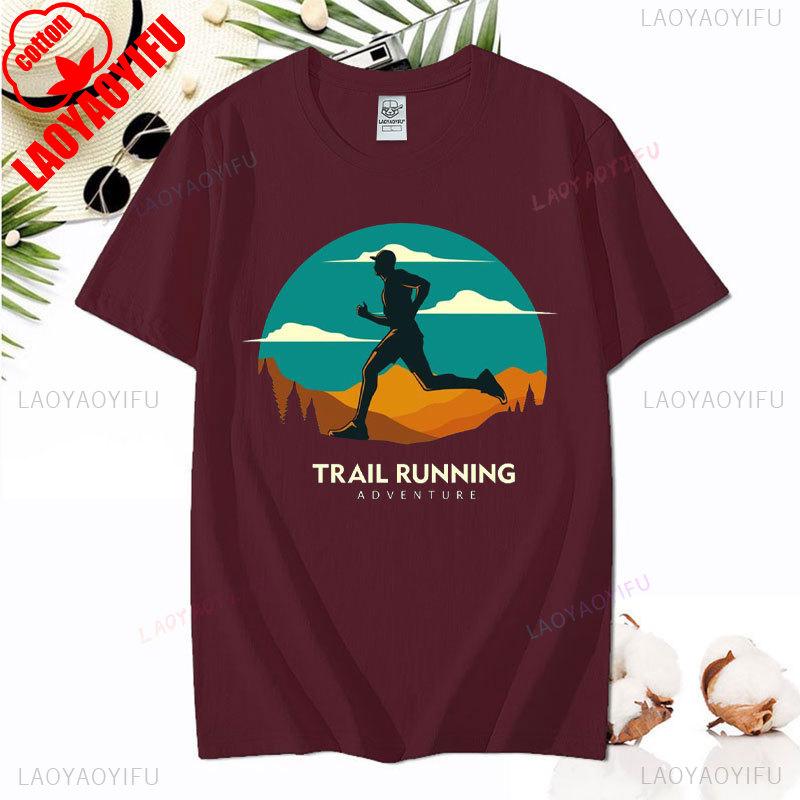 Hiking Leisure T Shirt Run Trails Be Happy Mountain Runner Trail Running Harajuku T-Shirt Men Short Sleeve Cotton Tees Camisetas