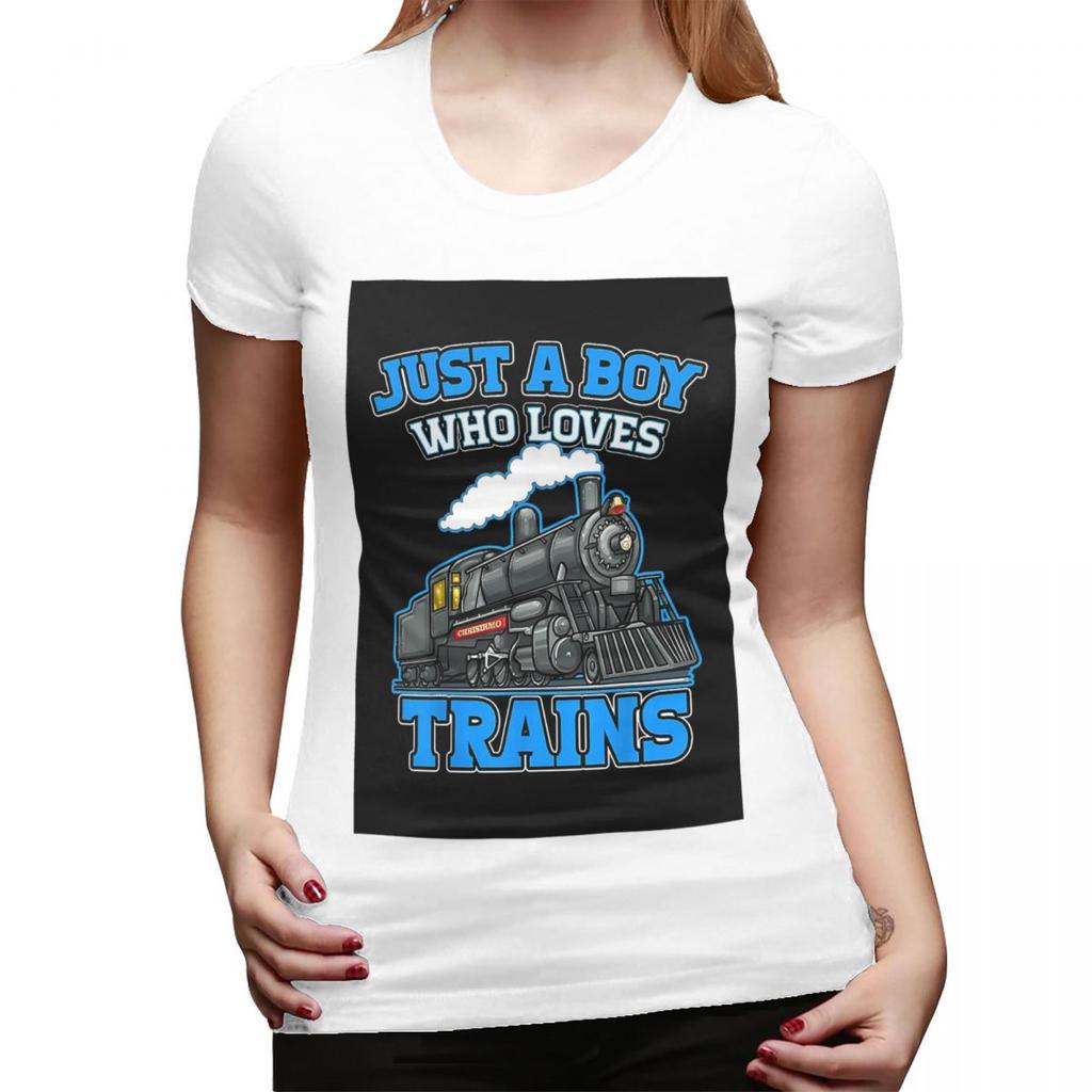 Just A Boy Who Loves Trains Funny Boys Trains TShirt for Women Round Neck Streetwear T Shirts Womens Short Sleeve Clothes Tops