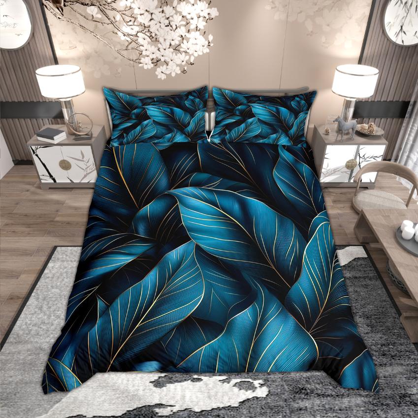 Homewish Green Palm Tree Duvet Cover Set Tropical Leaves Bedding Set Botanical Plant Quilt Cover Set