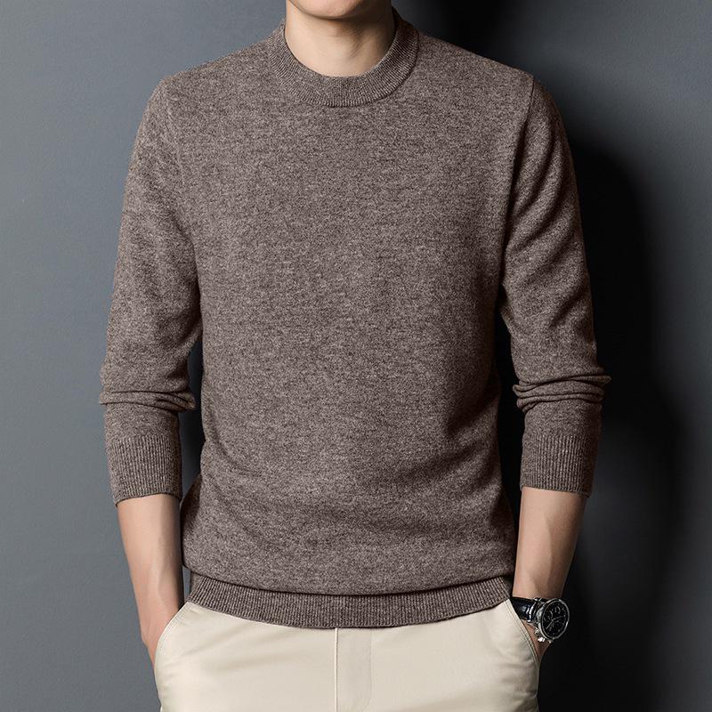 Men s 100% Pure Wool 330g Sweater - 2025 Autumn/Winter Round Neck Solid Color Casual Knit XXL
