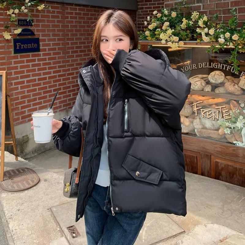 Große Pelzkragen Daunenjacke für Damen Kurzer Stil Herbst und Winter Koreanischer Stil Verdickte Baumwollwattierte Jacke Große Größe