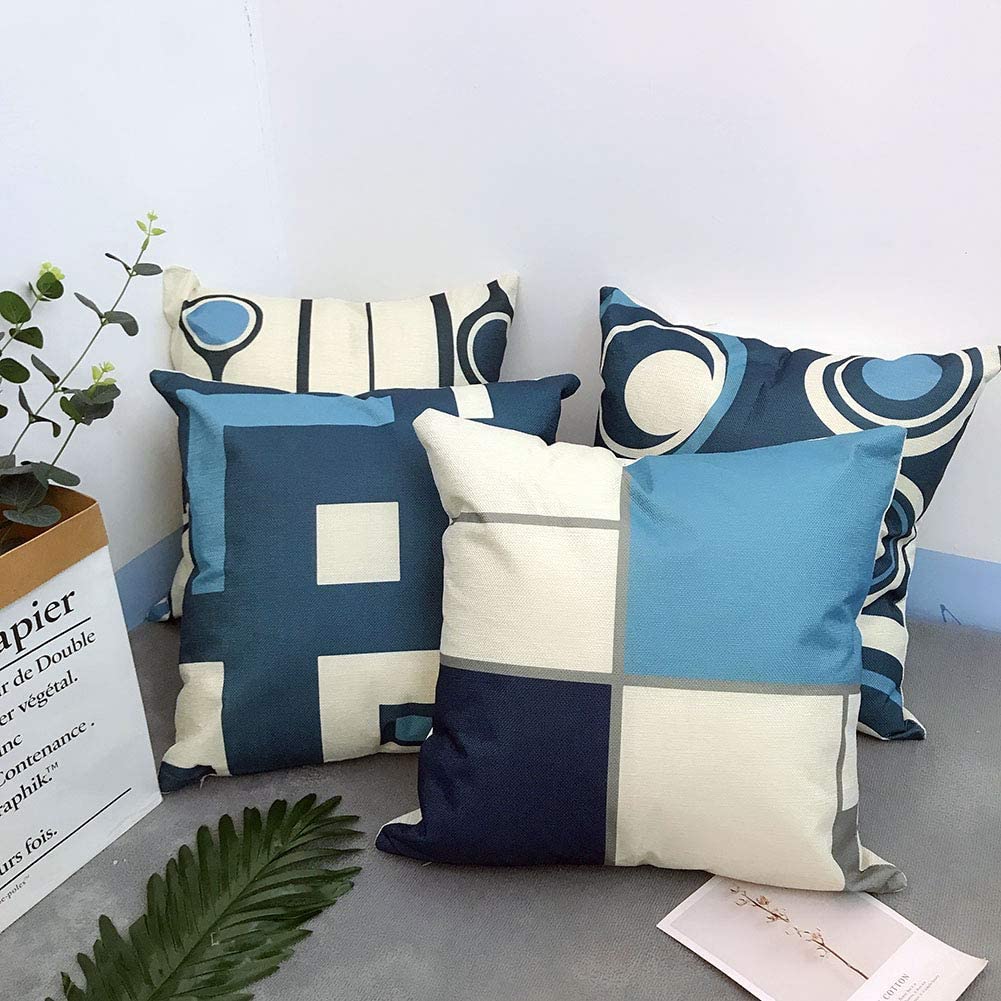 Modern Blue Geometric Linen Cushion Cover For Car Living Room Sofa Bedroom Home Decor, 40X40 45X45 50X50 60X60 Pillowcase