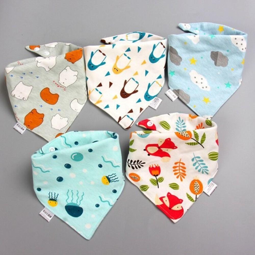 5PCS/SET Triangle Design Cotton Bibs Cartoon Print Saliva Towel Cute Feeding Bibs Newborn Feeding
