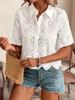 New Spring Summer Women's Clothing New Solid Lace Trim Hollowed Out Short Sleeve Casual Top