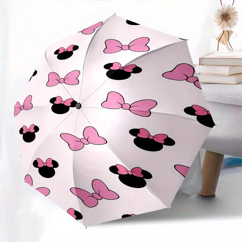 Minnie Mouse,Bow Automatic Folding Umbrella - Simple 8-Rib Design, Bright Cartoon Pattern, Durable Iron Frame, Suitable For Travel, Outdoor,