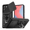 KEYSION Shockproof Armor Case for TECNO POVA 7 4G Slide Camera Lens Protection Metal Ring Stand Phone Back Cover for TECNO Pova7