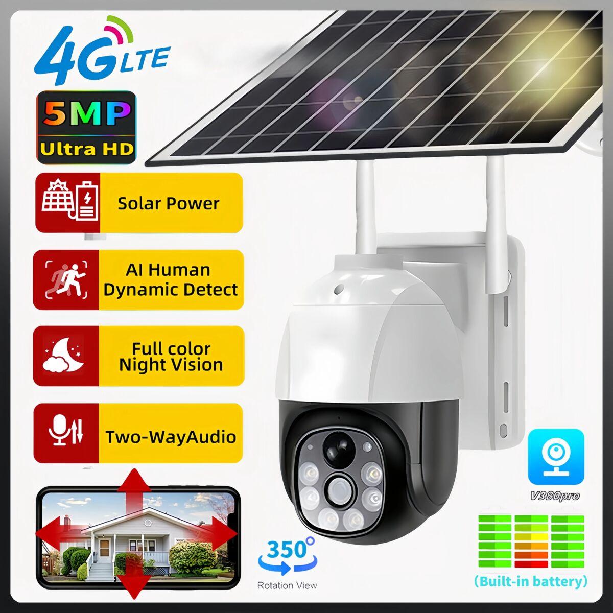 

5MP Solar 4G SIM-карта Автоматичне відстеження PIR Низьке енергоспоживання Вбудована батарея HD Нічне бачення CCTV Камера спостереження 4G CCTV no card