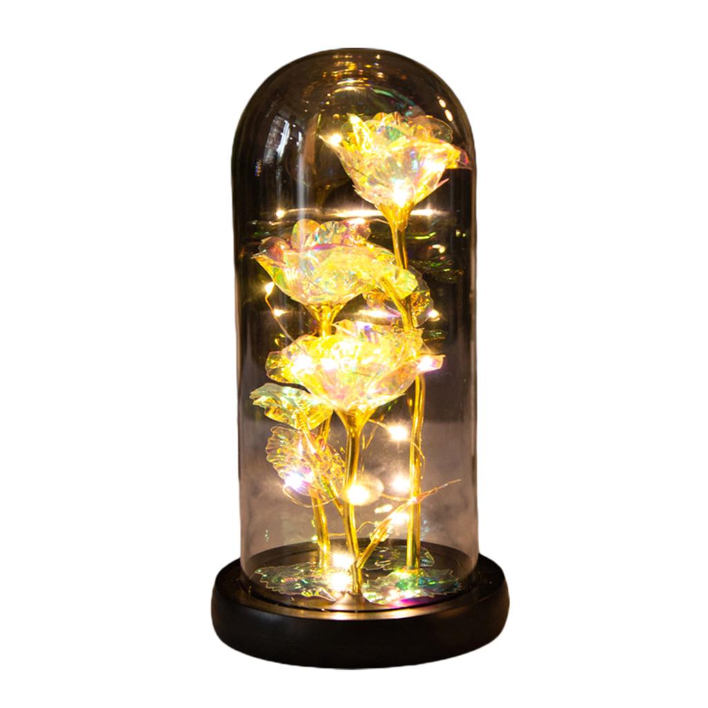 LED Rose Light Rose in Glass on Wooden Base Artificial Rose Flower Light Preserved Rose with LED Light
