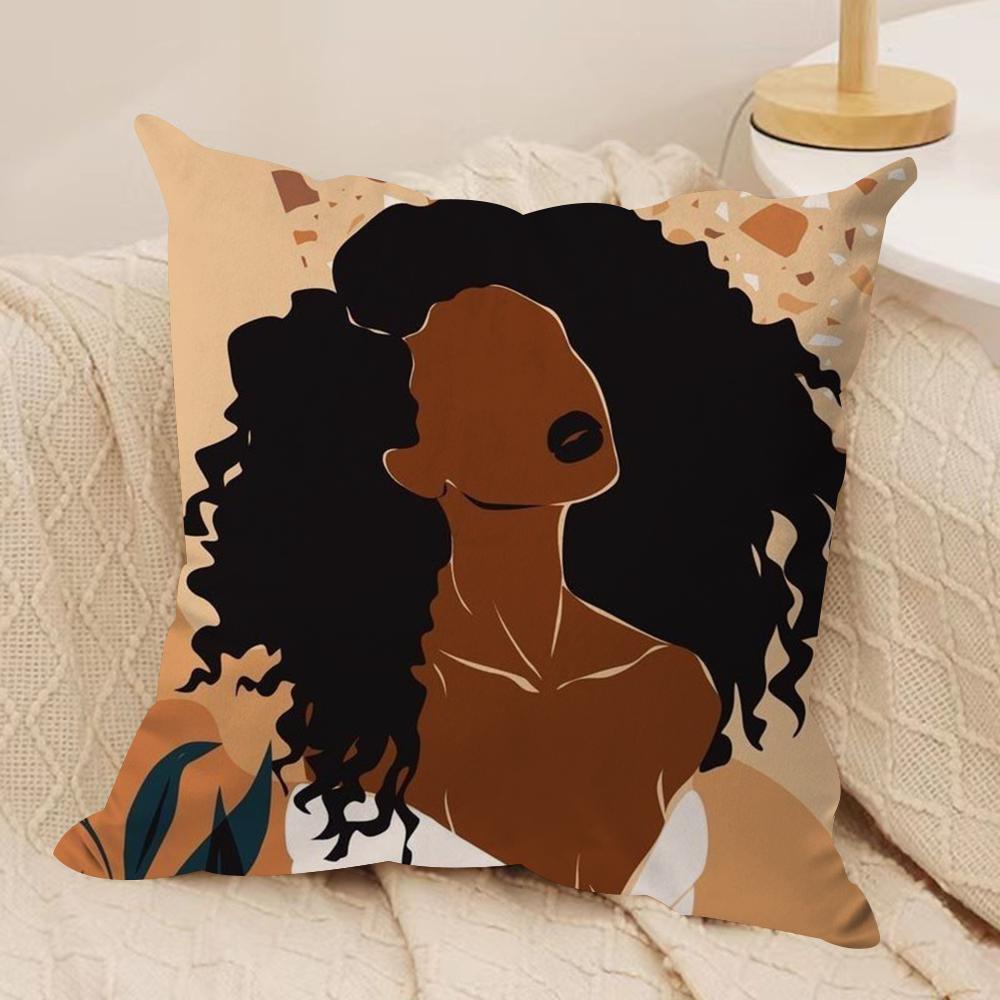 African Women Cushion Cover Pillowcase Ultra Soft Skin Friendly Fabric Cloud Like Comfort Concealed Zipper