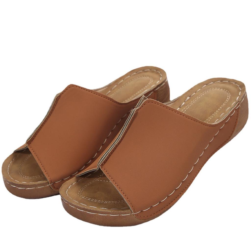 Neue ausländische Handels-Keilabsatz-Hausschuhe Damen Dicke Sohle Damen Sandalen Lässig und leicht Große Größe Damenhausschuhe