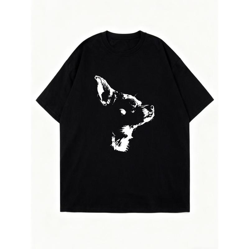 Übergroßes T-Shirt Schwarzer Hund Print Grafik-Tee für Freizeitkleidung und Streetstyle